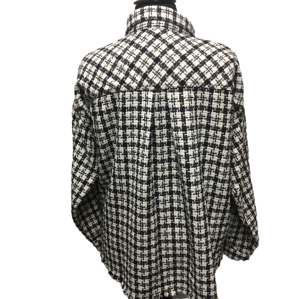 Umgee Shacket Jacket Plaid Black White Cozy Oversized Tweed Frayed Hem Womens 1X - Picture 6 of 12